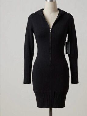 Derek Heart Black Hooded Zip-Front Rib Knit Dress
